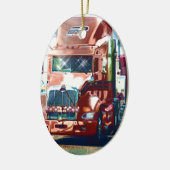 トラック運転手及びトラック恋人のための大きく赤い大型トラック セラミックオーナメント (左)