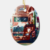トラック運転手及びトラック恋人のための大きく赤い大型トラック セラミックオーナメント (裏面)