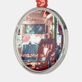 トラック運転手及びトラック恋人のための大きく赤い大型トラック メタルオーナメント (左)