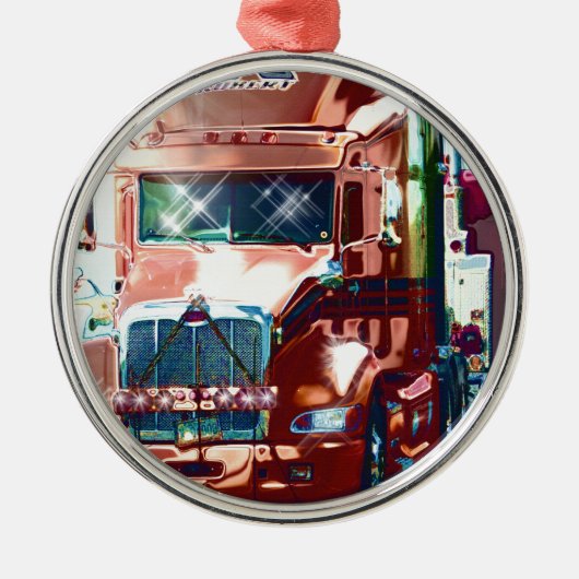 トラック運転手及びトラック恋人のための大きく赤い大型トラック メタルオーナメント (正面)