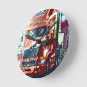 トラック運転手及びトラック恋人のための大きく赤い大型トラック ラウンド壁時計 (傾斜)