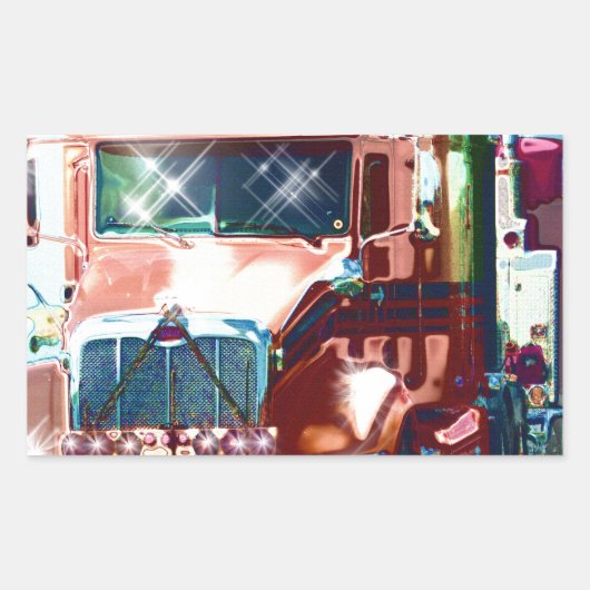 トラック運転手及びトラック恋人のための大きく赤い大型トラック 長方形シール (正面)