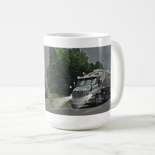 トラック運転手及び子供のための灰色の牛供給の水槽のトラック コーヒーマグカップ (正面右)