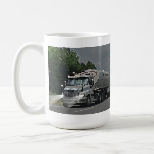 トラック運転手及び子供のための灰色の牛供給の水槽のトラック コーヒーマグカップ (左)