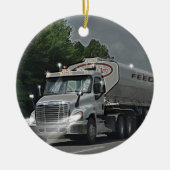 トラック運転手及び子供のための灰色の牛供給の水槽のトラック セラミックオーナメント (正面)