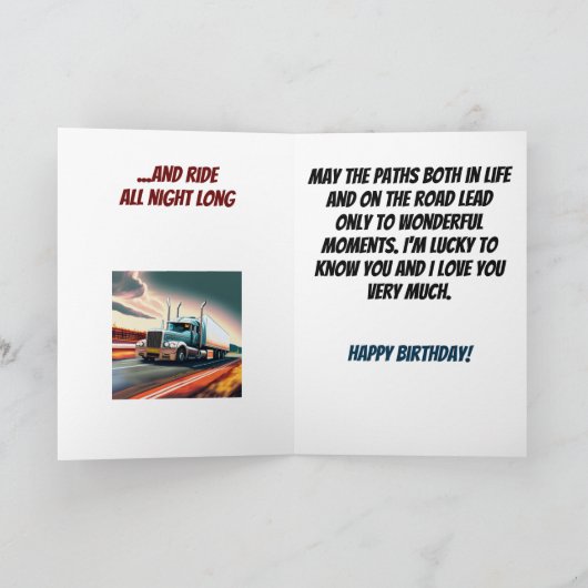トラック運転手誕生日で一晩中を乗おもしろいる カード (内部)