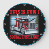 トラック運転手:これが私の社会的な距離である ラージ壁時計 (正面)