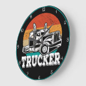 トラック運転手：サンセットロード、ティール（緑がかった色）リム ラージ壁時計 (傾斜)