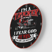 トラック運転手：私は神を恐れている、私の妻 ラージ壁時計 (傾斜)