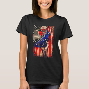 トラック運転手Trのアメリカ国旗を引っ張る手 Tシャツ