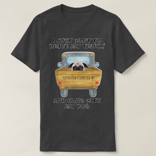 トラック運転犬のパグ Tシャツ (デザイン正面)