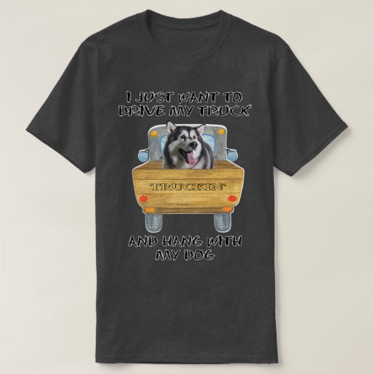 トラック運転犬アラスカンマラモート Tシャツ (デザイン正面)