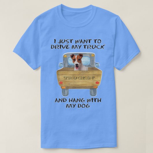 トラック運転犬ジャック・ラッセル Tシャツ (デザイン正面)