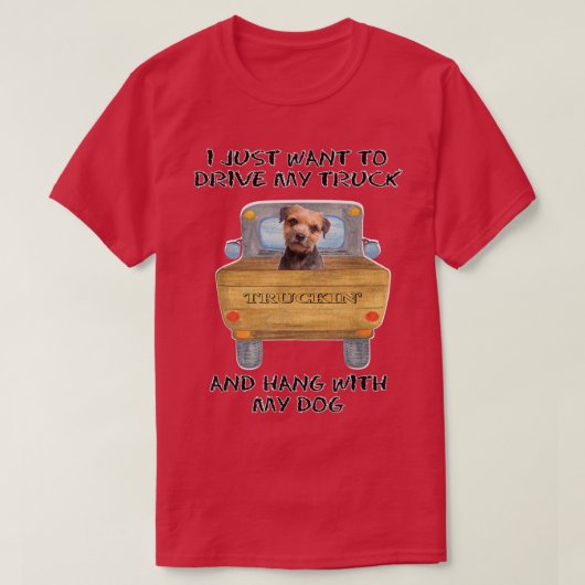 トラック運転犬テリア縁どー Tシャツ (デザイン正面)