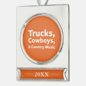 トラック、カウボーイおよびカントリーミュージック シルバープレートバナーオーナメント (左)
