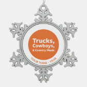 トラック、カウボーイおよびカントリーミュージック スノーフレークピューターオーナメント (正面)