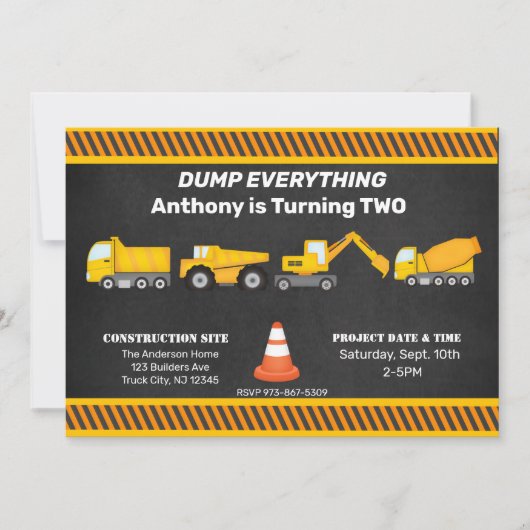 トラック、トラック、その他のトラック子供の誕生日 招待状 (正面)