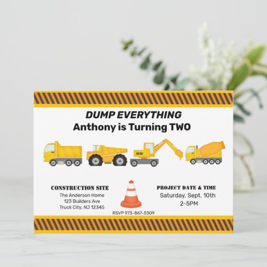 トラック、トラック、その他のトラック子供の誕生日 招待状 (スタンド正面)