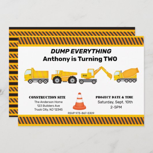 トラック、トラック、その他のトラック子供の誕生日 招待状 (正面/裏面)