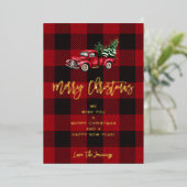 トラック&バッファローチェックのメリークリスマス 箔招待状 (立ち正面)