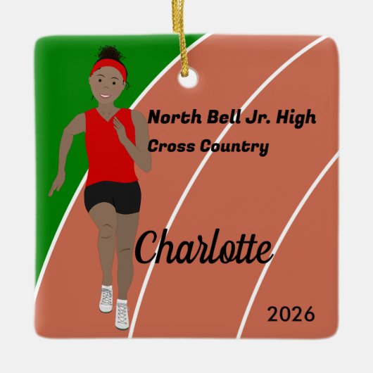トラック&フィールドガール黒髪(赤) セラミックオーナメント (正面)