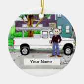 トラック、白男性を取って下さい セラミックオーナメント (正面)