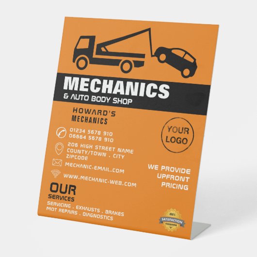 トラック、自動整備士と修理広告の牽引 台座サイン (正面)