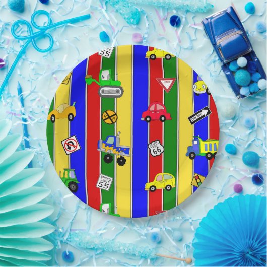 トラック、車、トラクターと交通シンボルや象徴誕生日 ペーパープレート (パーティー)