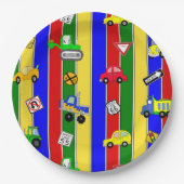 トラック、車、トラクターと交通シンボルや象徴誕生日 ペーパープレート (正面)