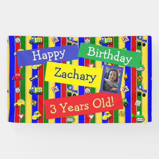 トラック、車、トラクターと交通シンボルや象徴誕生日 横断幕 (横)