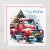 トラディショナルなクリスマス ヴィンテージ レッド トラック ノートカード (正面/裏面)