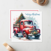 トラディショナルなクリスマス ヴィンテージ 赤いトラック ノートカード (正面/裏面インサイチュ)
