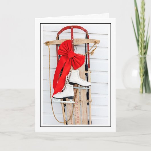 トラディショナルなスレッジとアイススケート シーズンカード (正面)