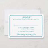 トラディショナルなターコイズとホワイトの結婚式 出欠返信 出欠カード (正面)