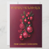 トラディショナルなボルドーレッドとゴールドのハッピーホリデー シーズンカード (正面)