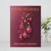 トラディショナルなボルドーレッドとゴールドのハッピーホリデー シーズンカード (スタンド正面)