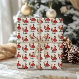 トラディショナルなヴィンテージ 猫 クリスマス ラッピングペーパー