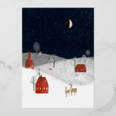 トラディショナルな写真がおしゃれな、素朴な冬の雪景色のクリスマスカード。美しく、クラシックでエレガン 箔シーズンカード (裏面)