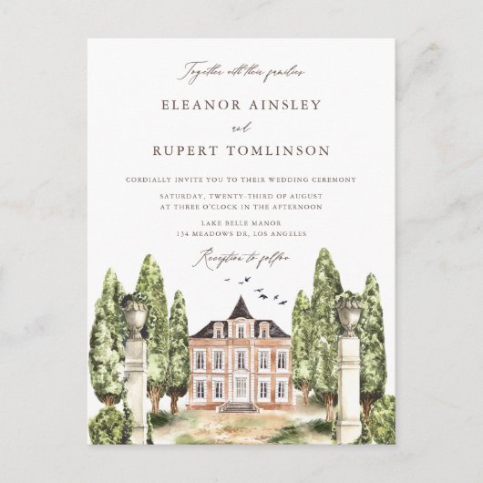 トラディショナル ウォーターカラー イングリッシュ マナー ウェディング インビテーションポストカード (正面)