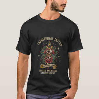 トラディショナル・オールドスクール・タトゥーアート ローズダガー Tシャツ