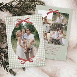 トラディショナル クリスマス 赤いリボン ギンガムチェック 楕円形 写真