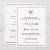 トラディショナル バーガンディ エレガント オールインワン ウェディング 招待状 (正面/裏面)