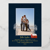 トラディショナル フォト エレガント ラスティック ウィンター スノー シック 箔シーズンポストカード (正面)