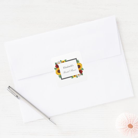 トラディショナル フローラル ブライダル シャワー スクエアシール (封筒)