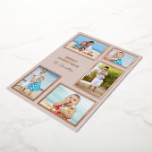 トラディショナル マルチ フォト ブラッシュ ピンク & ローズゴールド 箔シーズンカード (回転した状態)