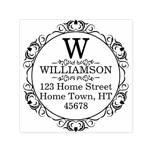 トラディショナル モノグラム サークル 返信住所 セルフインキングスタンプ (デザイン)