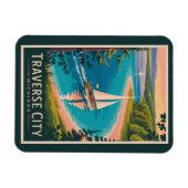 トラバースシティミシガンイラストレーショントラベルアート マグネット (横)