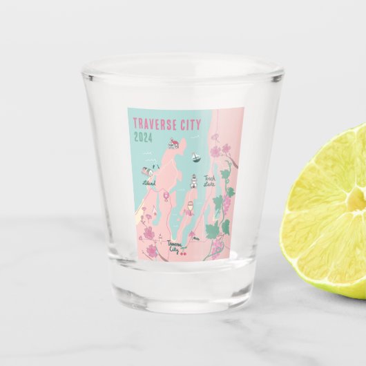 トラバースシティミシガンワインとさくらんぼマップ ショットグラス (正面)