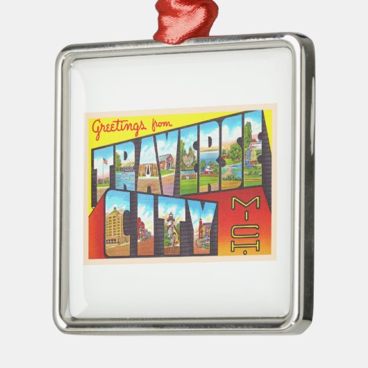 トラバースシティミシガンMI大文字はがき メタルオーナメント (左)