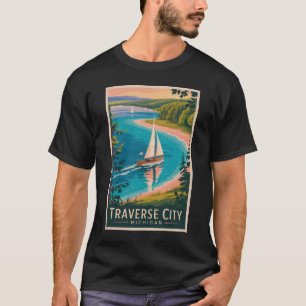 トラバースシティ ミシガン州 イラスト 旅行 アート Tシャツ